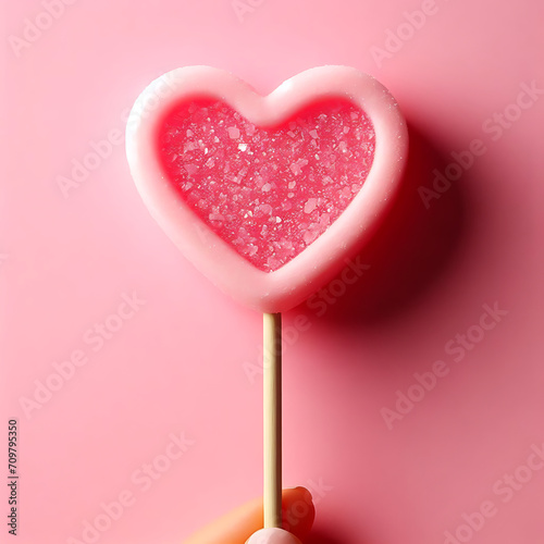 ndulge in the sweet romance of Valentine's Day with a captivating image featuring delectable heart-shaped chocolates arranged on a pink background. The tempting treats set against the soft backdrop cr