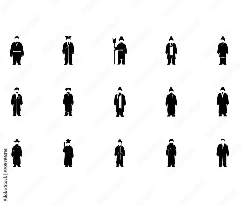 silhouettes of Chinese characters. Icon sheet silhouettes of Chinese characters. Icon sheet