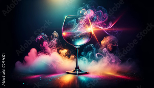 gin glass on a glowing mist, generative AI