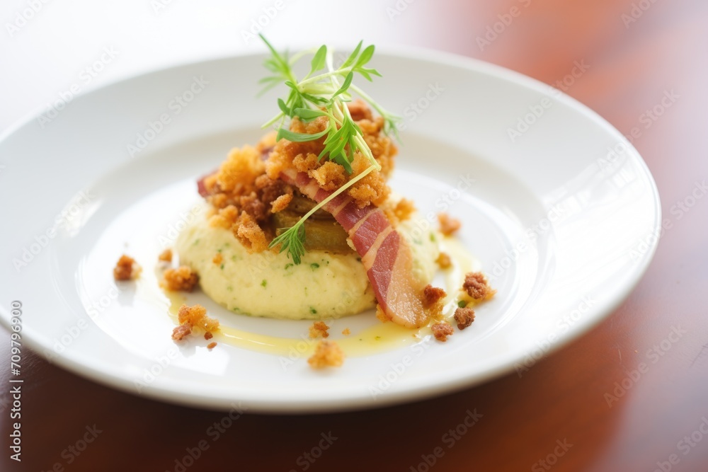 mashed potatoes with crispy bacon bits garnish mashed potatoes with crispy bacon bits garnish