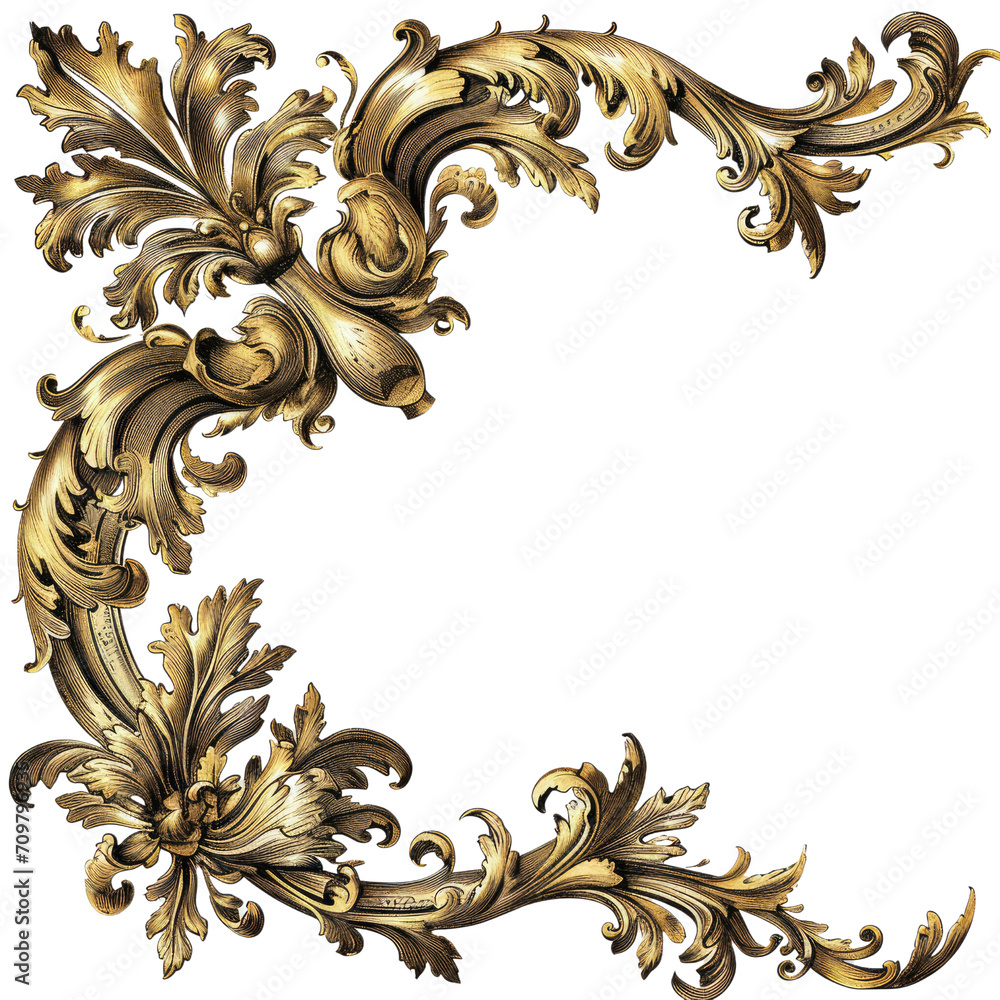 vintage in the baroque style golden design elements, gold ,transparent background - obrazy, fototapety, plakaty 