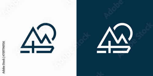Vector logo design of number 4 and letter S and pine tree as illustration of four seasons photo