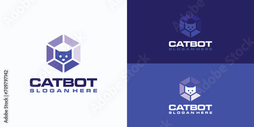 Technology hexagon vector logo design with cat silhouette inside