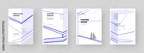 Abstract placard set, poster, flyer, banner, blank, document. Colorful illustration on vertical A4 format. Broken form. Cracked figure. 3d iceberg shapes composition.