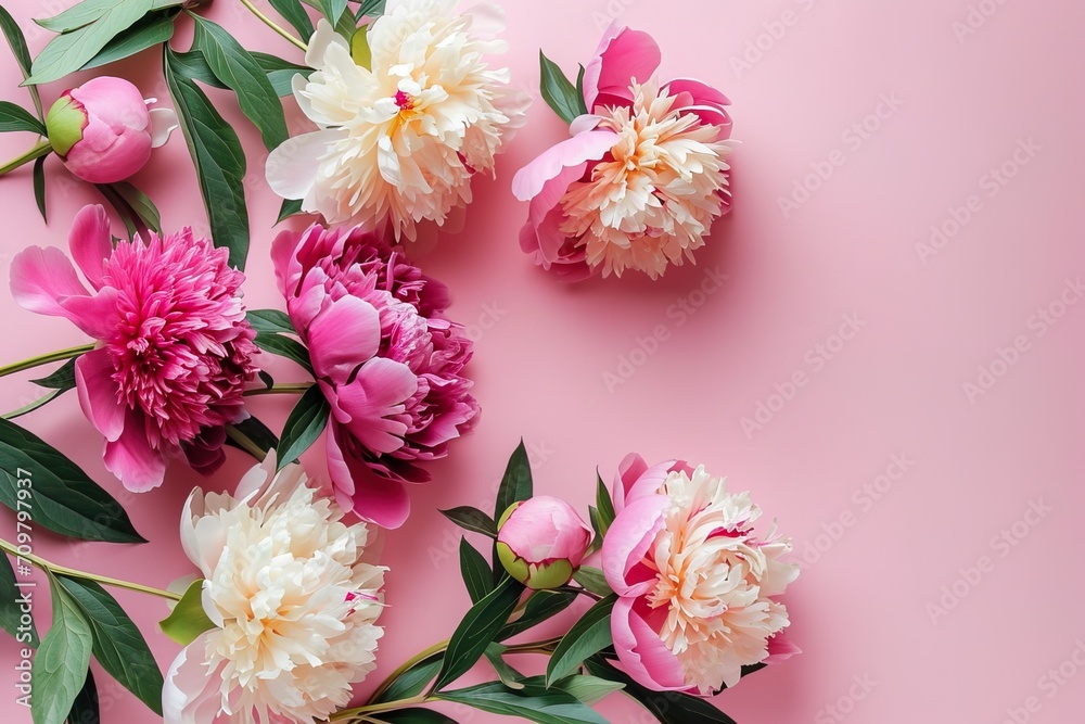Spring Bloom: Peony Flowers on Pastel Background Spring Bloom: Peony Flowers on Pastel Background