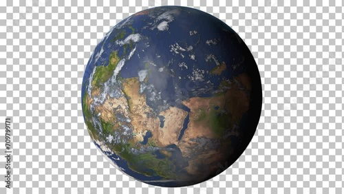 Realistic Earth Rotating, 4K. Perfect for your own background using Transperent screen. High detailed texture
 photo