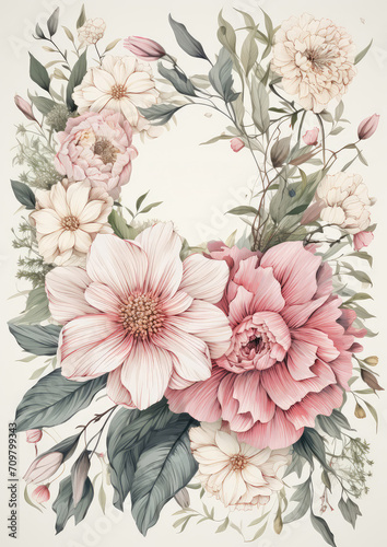 Watercolor floral wedding invitation card template © Pornnapha