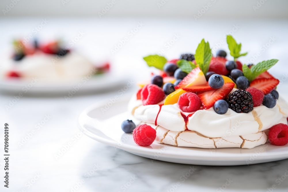 pavlova with mixed berries on a marble countertop pavlova with mixed berries on a marble countertop