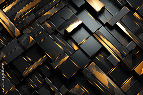 Abstract background of black and golden geometric shapes. Generative Ai