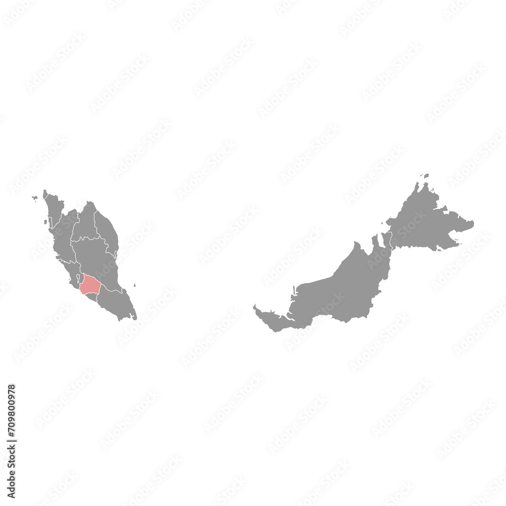 Negeri Sembilan state map, administrative division of Malaysia. Vector illustration.