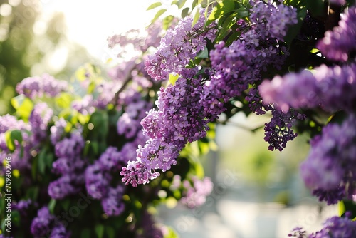 Arch made of beautiful lilac flowers on light background © Francesco