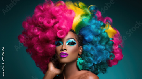 African woman with art paint hair and stage make up. Pop art style picture.