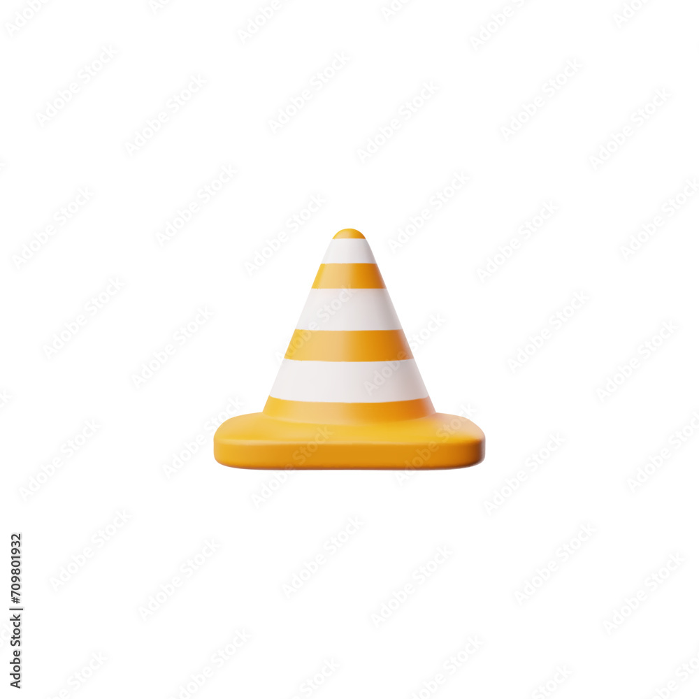 Traffic cone barrier 3d icon, orange road traffic cone with white stripes, realistic vector repair tool, caution sign Traffic cone barrier 3d icon, orange road traffic cone with white stripes, realistic vector repair tool, caution sign