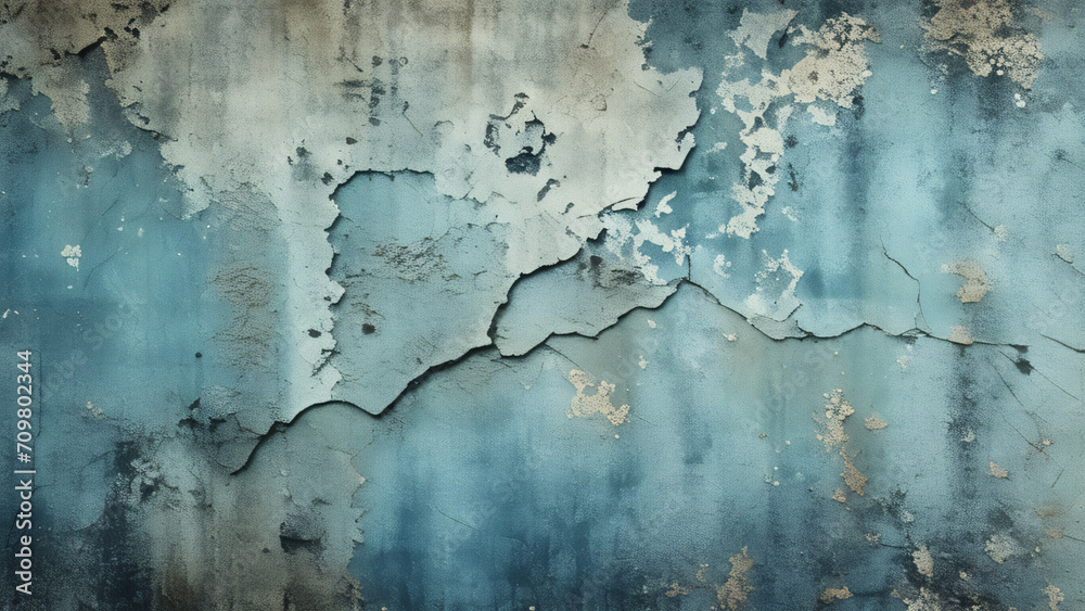 blue oldcrack wall background, ai generate