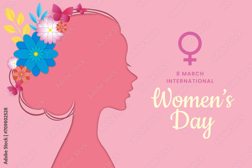 International Womens Day design background. Women's day. Poster or banner with different women and copy space. 8 March