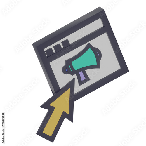 3D Digital Marketing Icon with Transparent Background