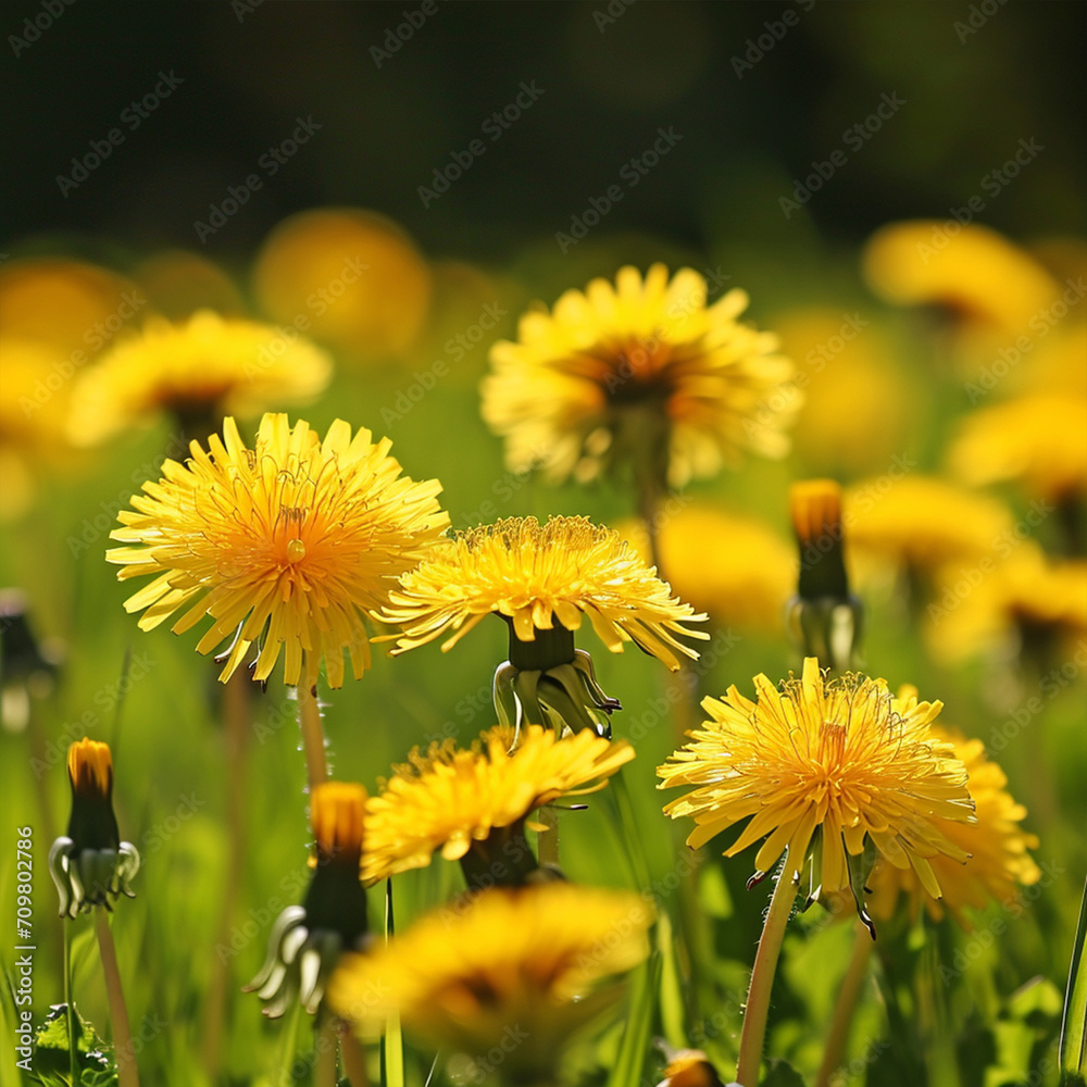 Beautiful yellow dandelion summer close-up, ai technology