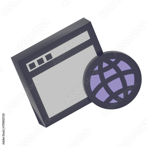 3D Global Icon with Transparent Background