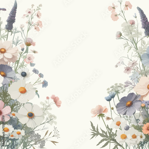 Wedding card template with wild herbs and flowers.