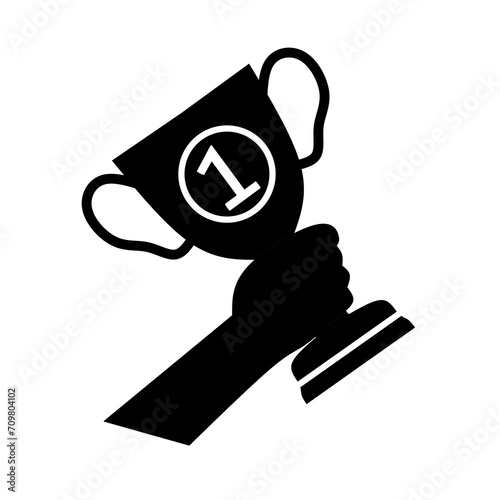 vector of hand holding a trophy.winner or success icon