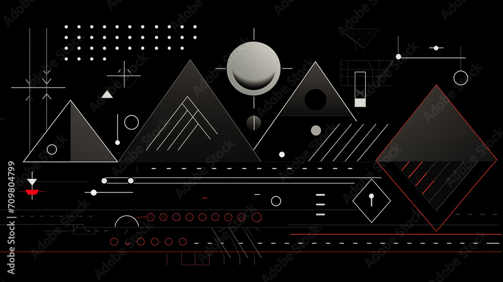 Abstract geometric background with black and red elements.