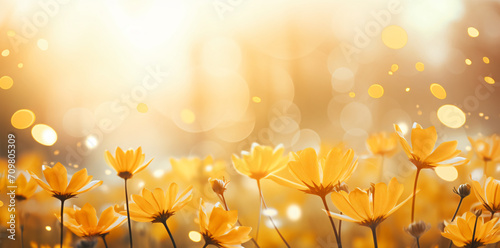Yellow flowers with yellow background, in the style of lens flare, bokeh panorama, inspirational