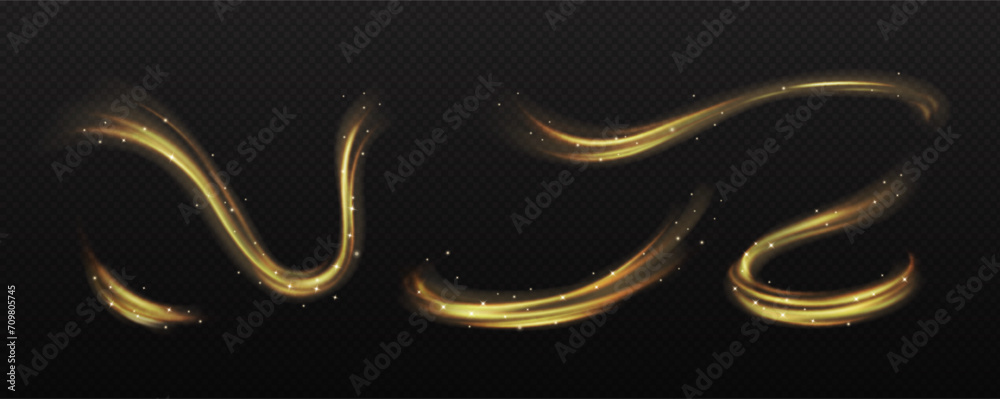 Magical swirls of golden powder and sparks realistic vector ...