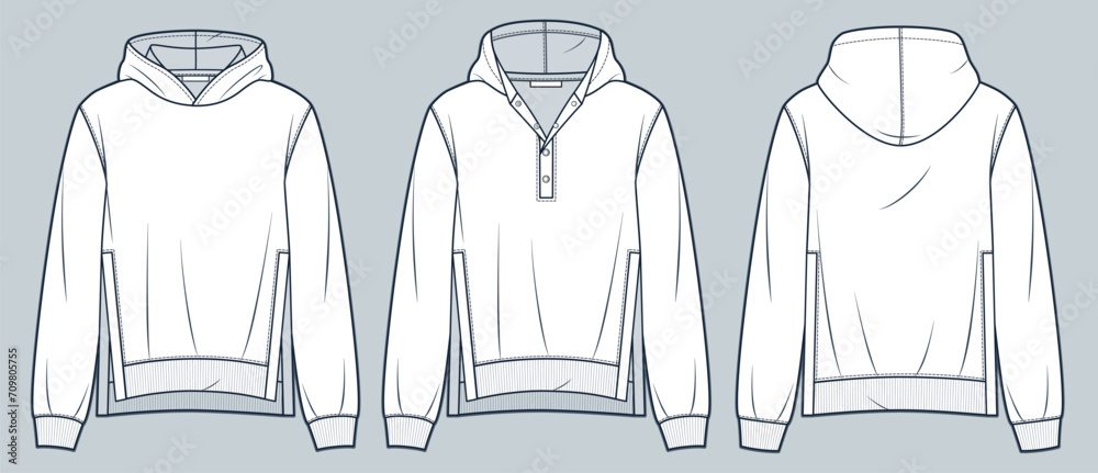 Hood Sweatshirt technical fashion illustration. Slit Hoodie fashion ...
