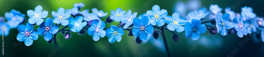 Two photos of blue forgetmenot flowers with blurry backgrounds, in the style of abstract organic shapes, subtle atmospheric perspective, topcor 58mm f/1.4, bio-art, wimmelbilder, shaped canvas, rangef Two photos of blue forgetmenot flowers with blurry backgrounds, in the style of abstract organic shapes, subtle atmospheric perspective, topcor 58mm f/1.4, bio-art, wimmelbilder, shaped canvas, rangef
