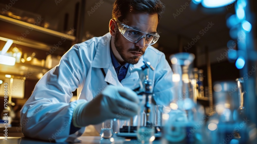 Scientist conducting experiments in a laboratory setting. Scientist conducting experiments in a laboratory setting.