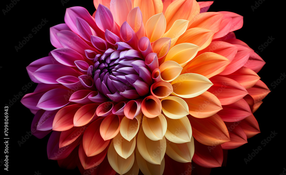 Dahlias are an attractive flower with bright colors, in the style of macro lens, colorful curves

