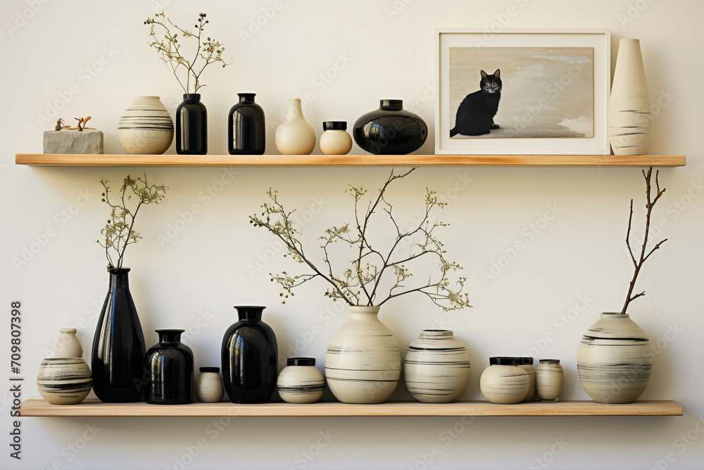 Step into a space where a modest shelf showcases a carefully chosen collection of small, cute things. Witness the magic of simplicity and thoughtful arrangement in this visually pleasing setting.