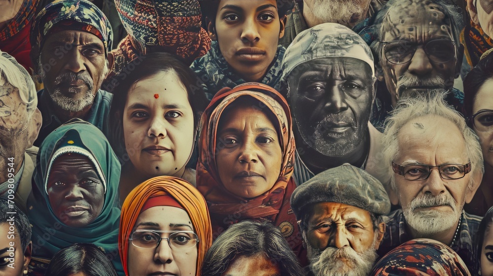 Global Harmony. A Stylized Photograph Featuring People from All Around the World, Embodied in a Tapestry of Diversity and Unity.