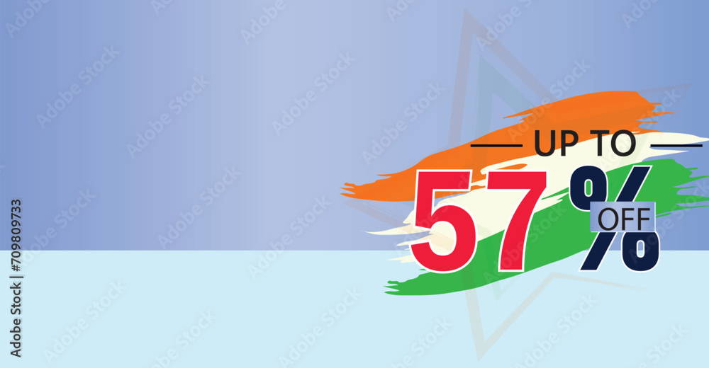 promote a 57 percent discount on select products or services with the three colors of the Indian flag ,illustration flat banner design
