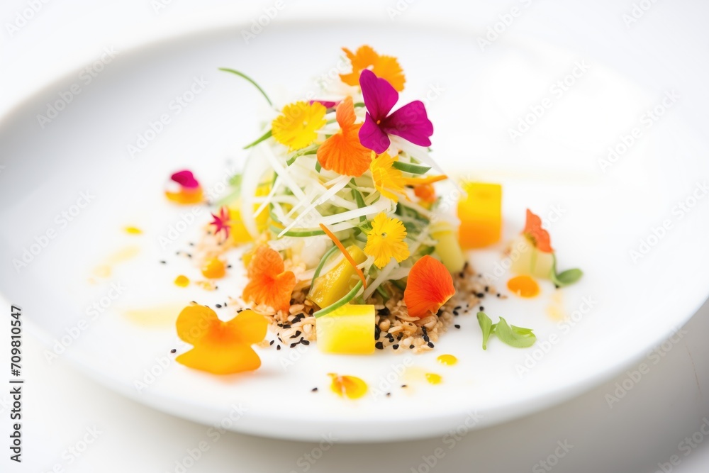 sprouted seed salad with edible flowers as garnish sprouted seed salad with edible flowers as garnish