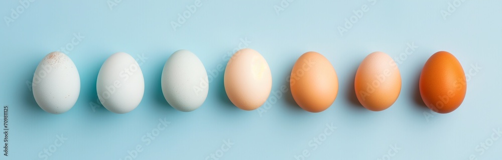 row of eggs on blue background row of eggs on blue background