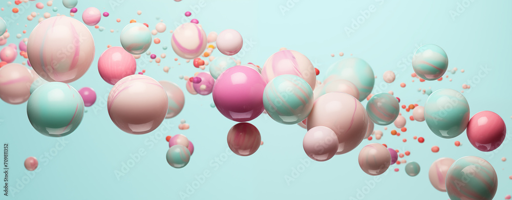 fluid geometry.Many 3d renderings of colorful balls flying in the air