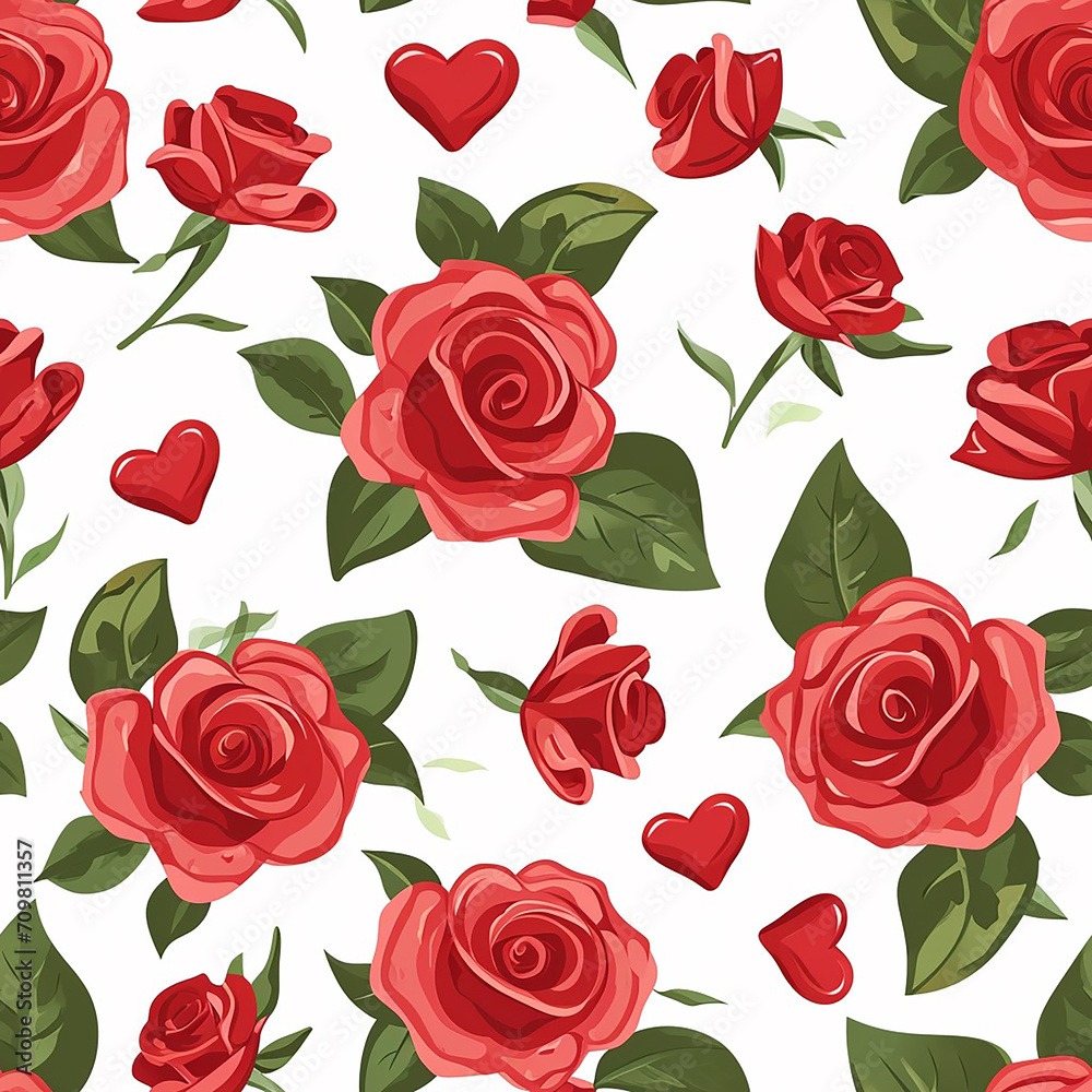 Naklejka premium Valentines Day Seamless Pattern with Romantic Hearts and Love Elements