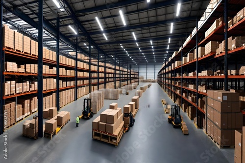 This realistic portrayal captures the functionality and systematic precision of the warehouse environment.