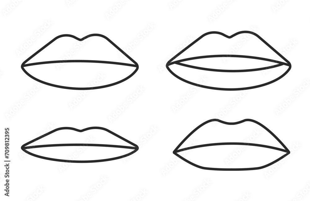 Set of simple lips shapes outline doodle icon. Hand drawn female mouths and lips. Doodle sketch for lipstick. Isolated line vector illustration Set of simple lips shapes outline doodle icon. Hand drawn female mouths and lips. Doodle sketch for lipstick. Isolated line vector illustration