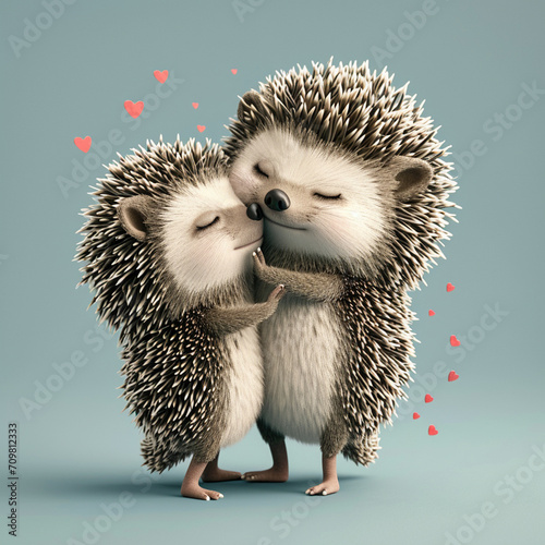 Two Hedgehogs in Love on Valentine's Day