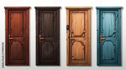 Four different coloured doors on isolated background. Four doors four choices. Door styles. photo