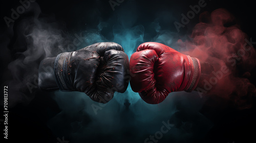 Two professional boxer boxing on color powder background, © alexkich