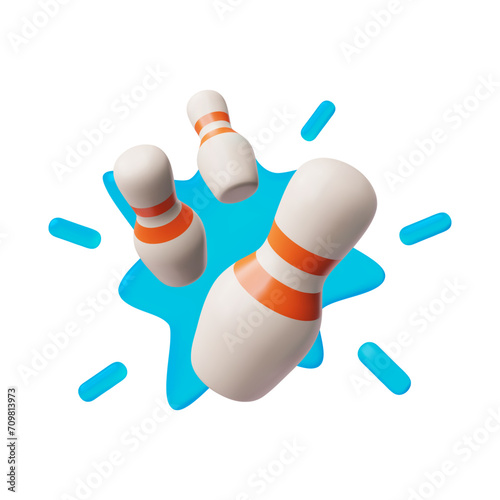 Bowling pins, volumetric 3d vector illustration or icon isolated on white