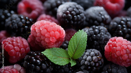 Mix of different frozen berries as background  top view