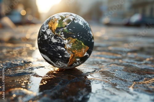 Earth globe in the rain. Global warming, climate change concept.