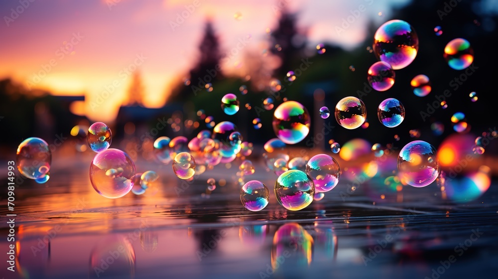 Soap bubbles with a blurred background. Closeup photo of soap bubble. Colorful bubbles for wallpaper Soap bubbles with a blurred background. Closeup photo of soap bubble. Colorful bubbles for wallpaper