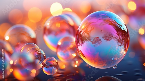 Abstract shiny soap bubbles. Colorful bubbles for wallpaper. Shiny bubbles with blurred background.