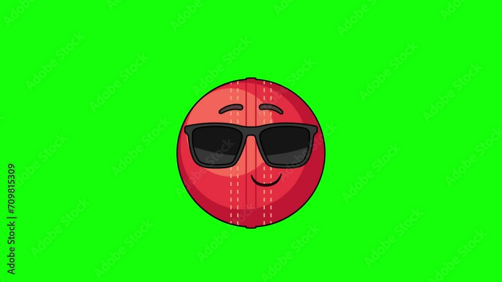 cricket ball emoji cartoon smiling face with sunglasses, emoticon animation vídeo do Stock