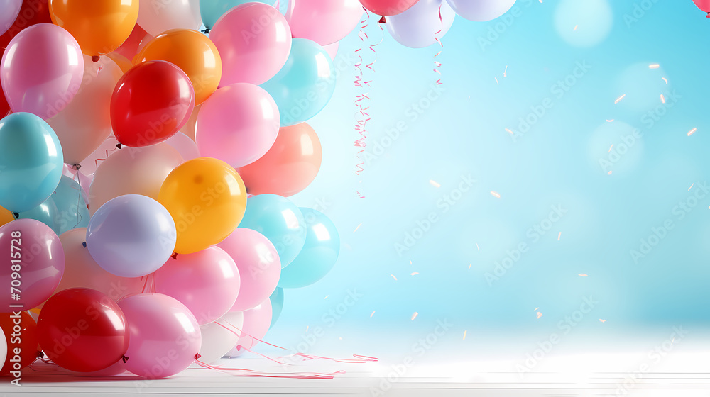 Children's birthday background with many balloons in pastel tones Children's birthday background with many balloons in pastel tones